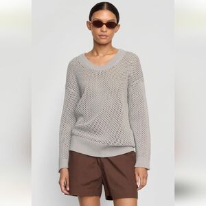 Modern Citizen Open-Knit Scoop Neck Sweater in Light Gray